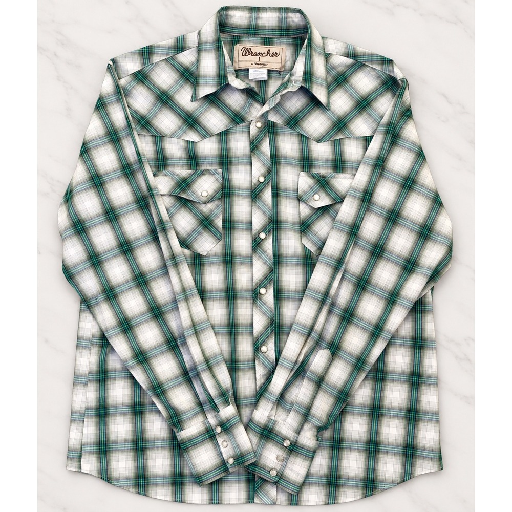 Wrancher by Wrangler Men Green Plaid Western Pearl Snap Shirt MTW1193 Large - Picture 1 of 4